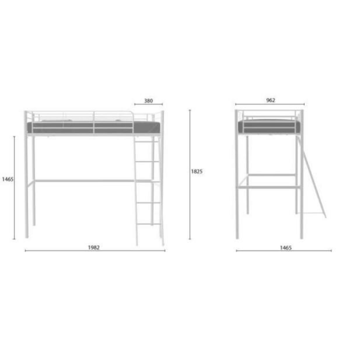 MARKET24 Lit mezzanine ELIOT 90 x 190 cm - Métal - Sommier inclus - Blanc