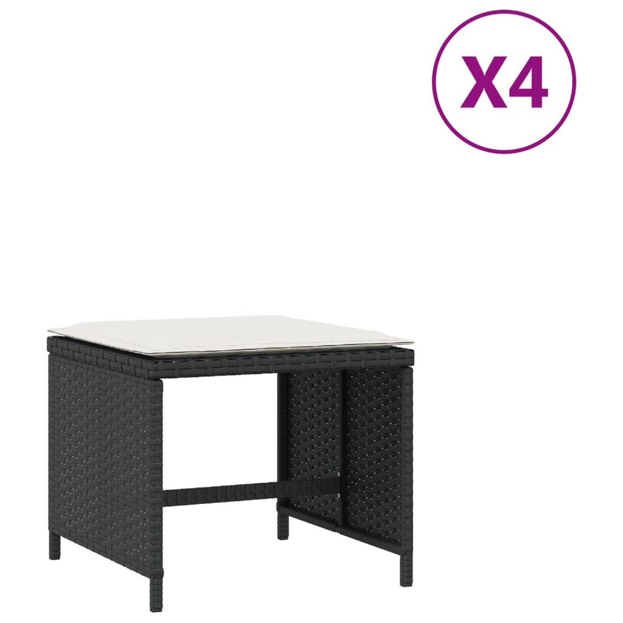 Voir la diapositive 2 : VIDAXL Tabourets de jardin et coussins lot de 4 noir 41x41x36 cm rotin