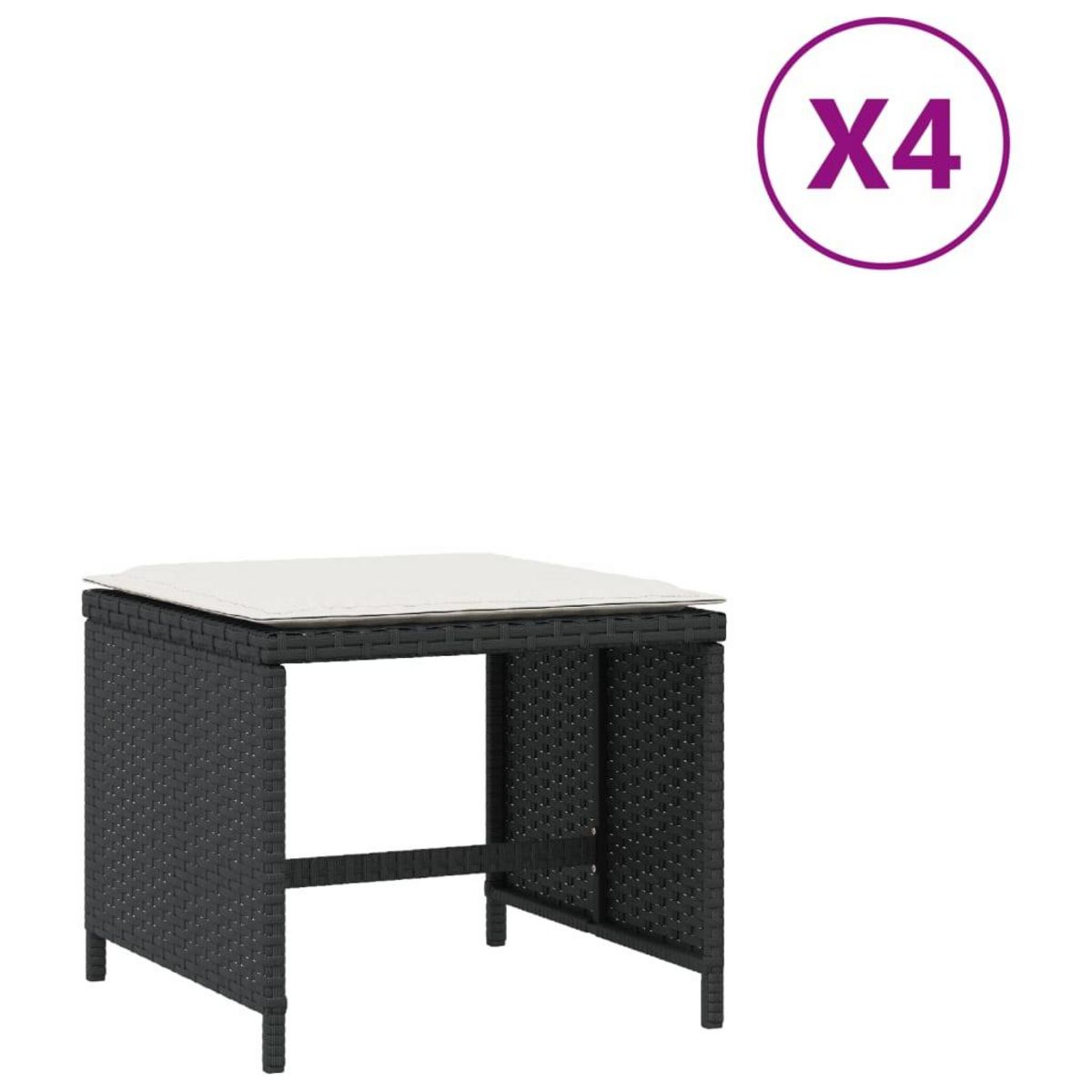 VIDAXL Tabourets de jardin et coussins lot de 4 noir 41x41x36 cm rotin