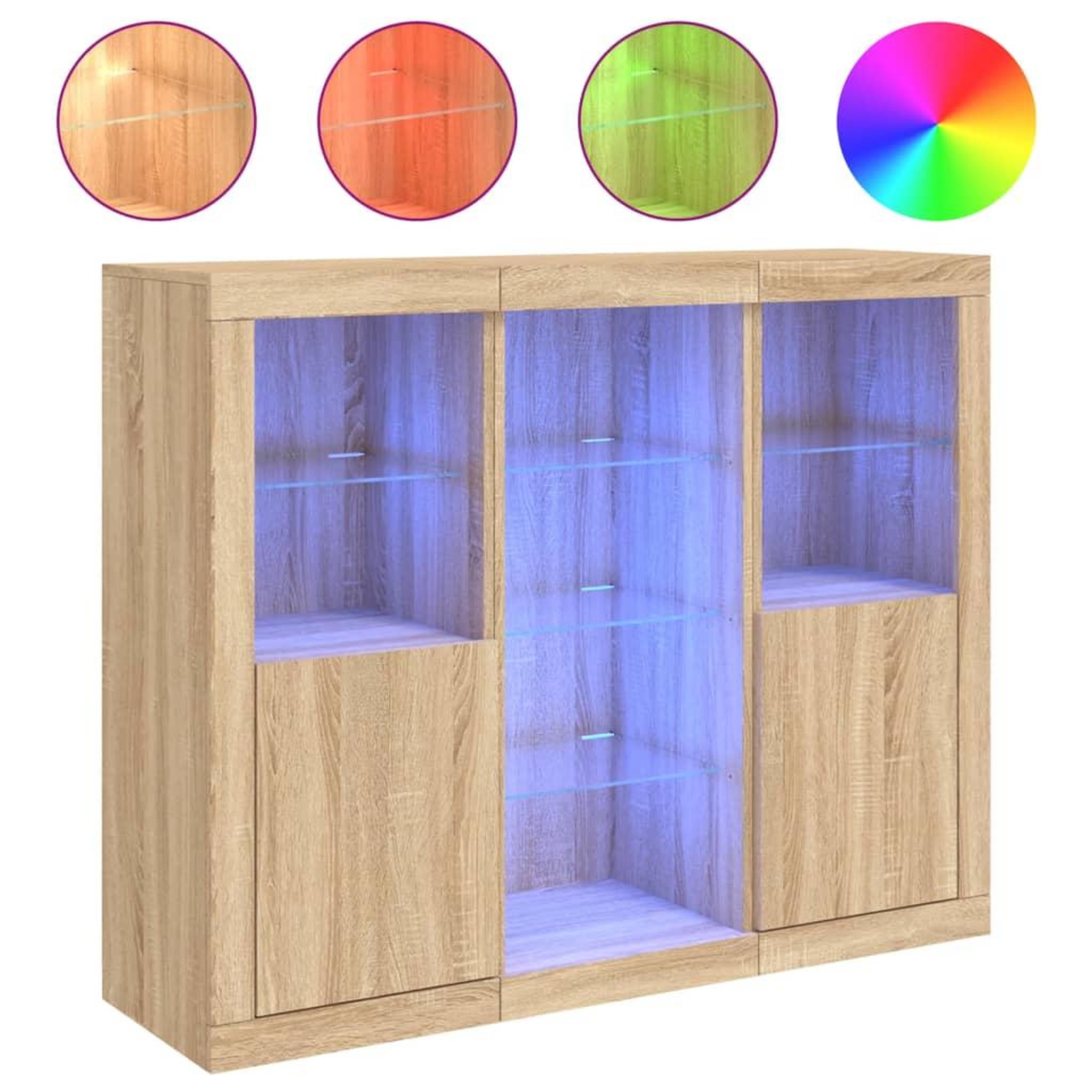 Voir la diapositive 2 : VIDAXL Buffets avec lumieres LED 3 pcs chene sonoma bois d'ingenierie