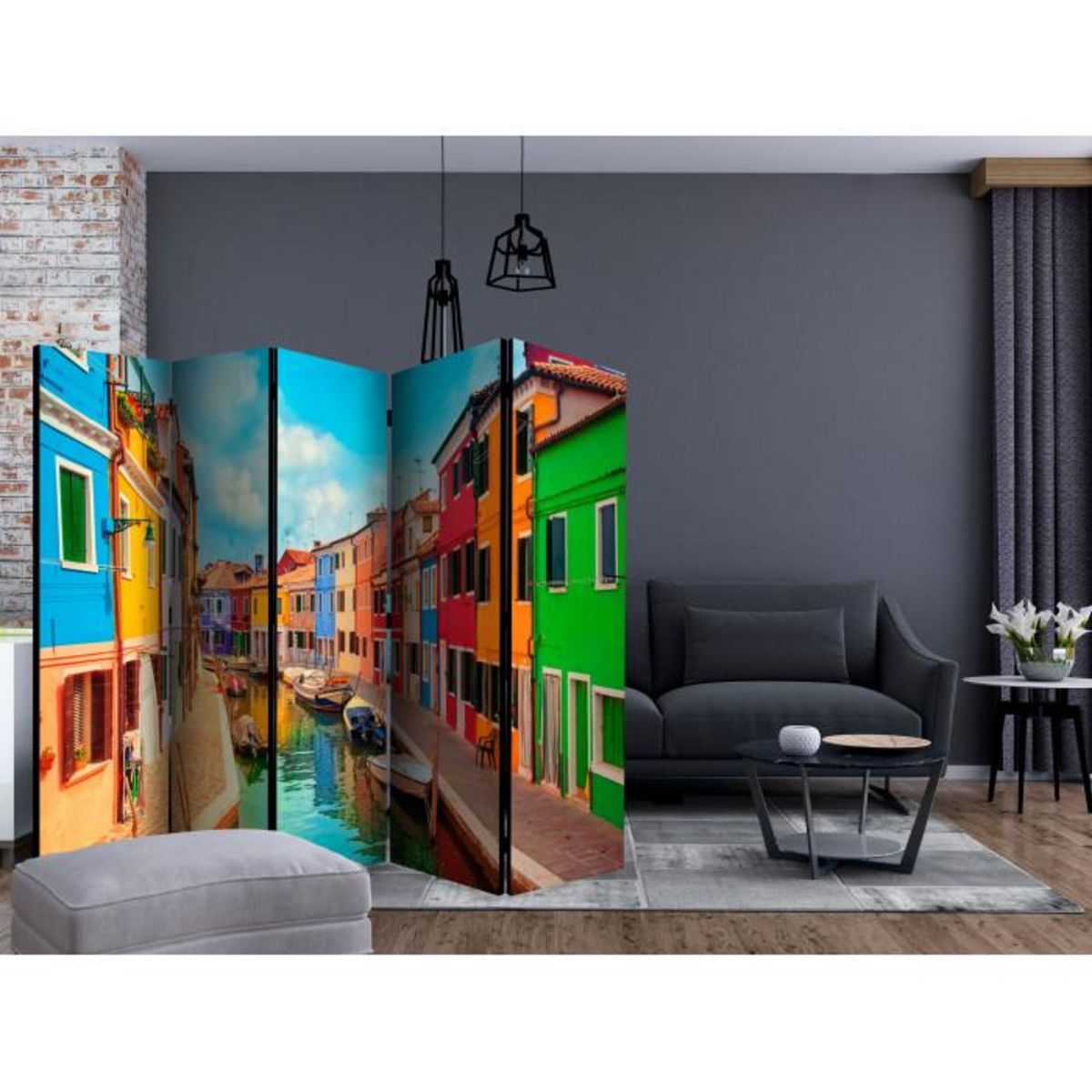 Paris Prix Paravent 5 Volets  Colorful Canal in Burano  172x225cm