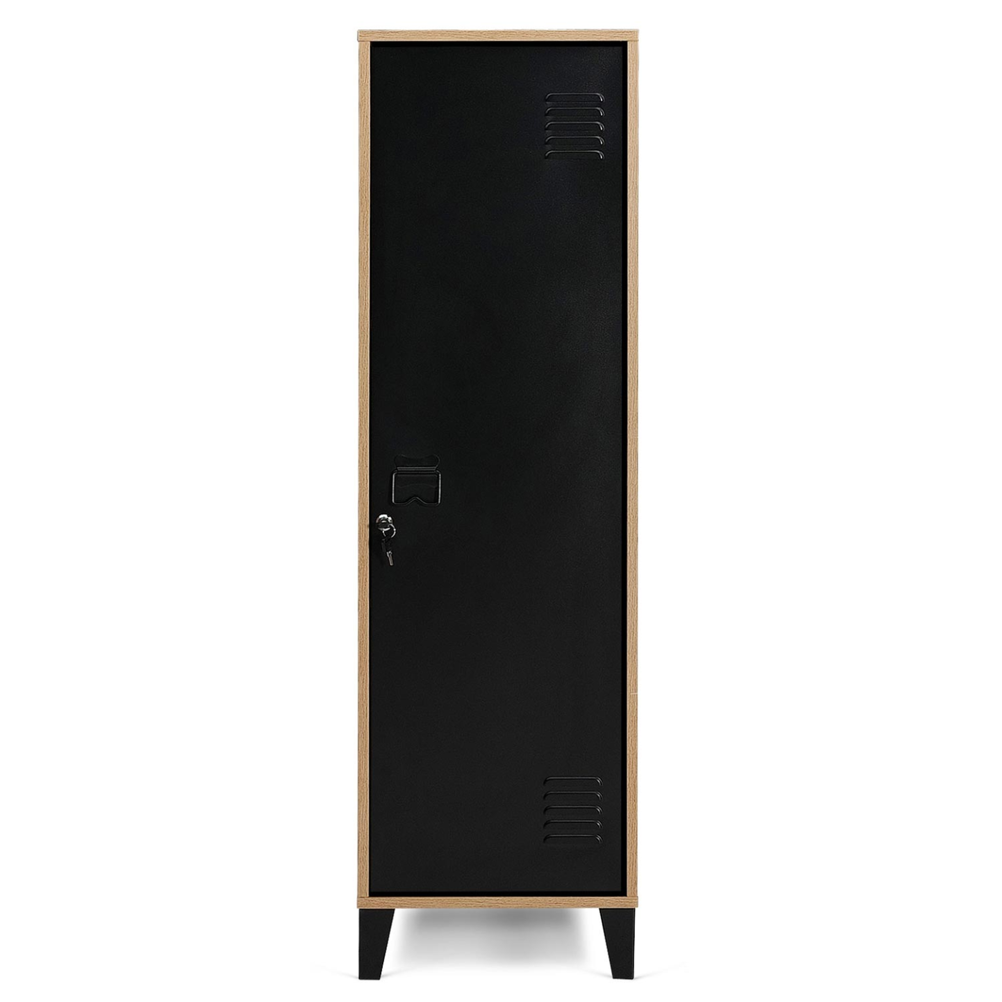 Voir la diapositive 3 : ID MARKET Armoire vestiaire ester 1 porte métal noir et contour bois design industriel