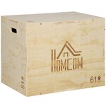 HOMCOM Box jump crossfit - box de pliométrie - boite de saut - 3 hauteurs 51/61/76H cm - charge max. 120 Kg - bois de hêtre