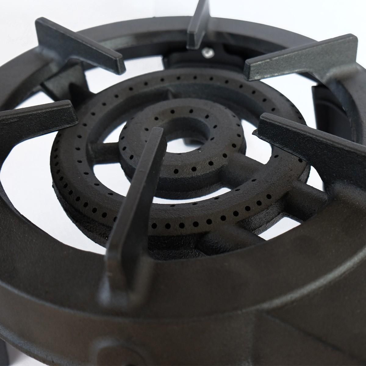 MEVA Rechaud gaz Traiteur Fonte véritable 9.8 kw 4 pieds 3 robinets + Tuyau gaz et détendeur