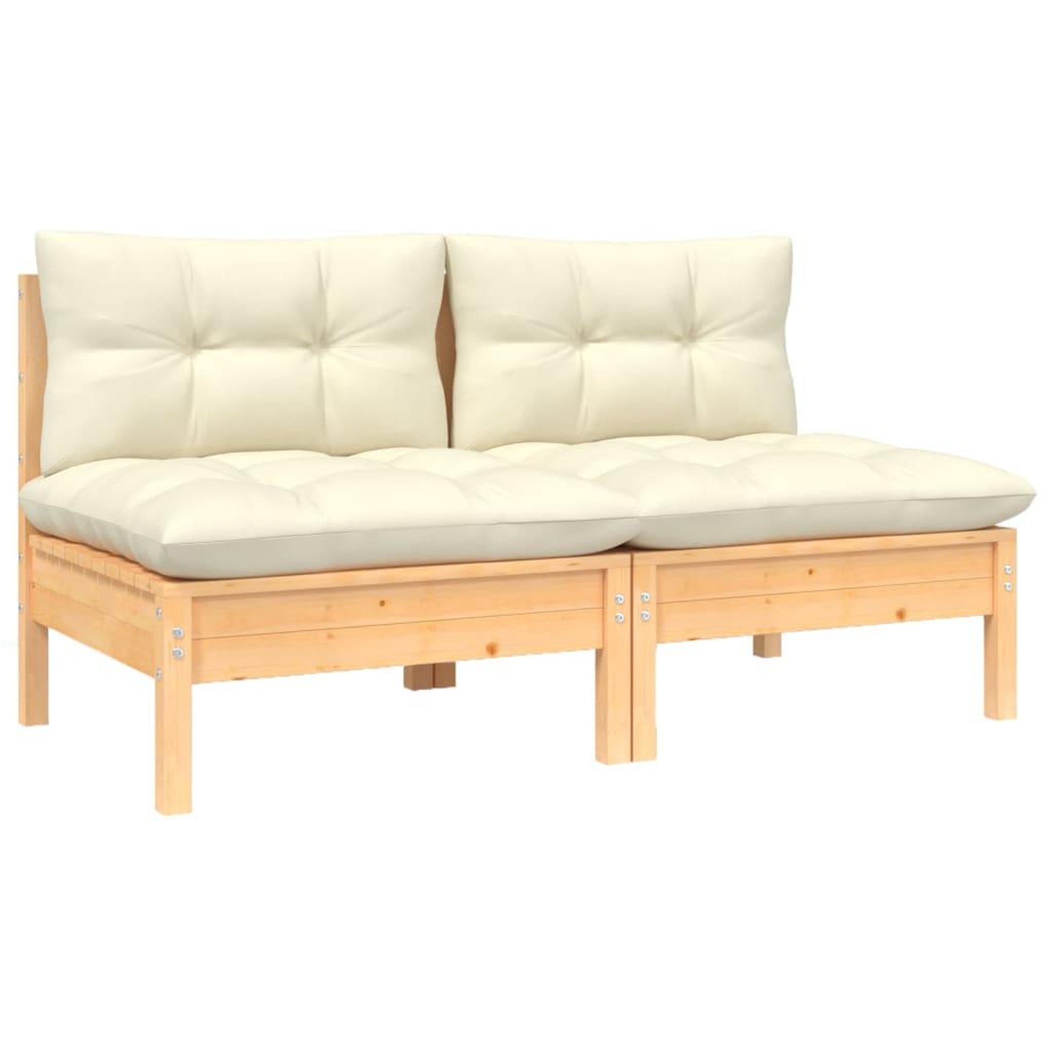 Voir la diapositive 1 : VIDAXL Canape 2 places de jardin et coussins creme Bois de pin solide
