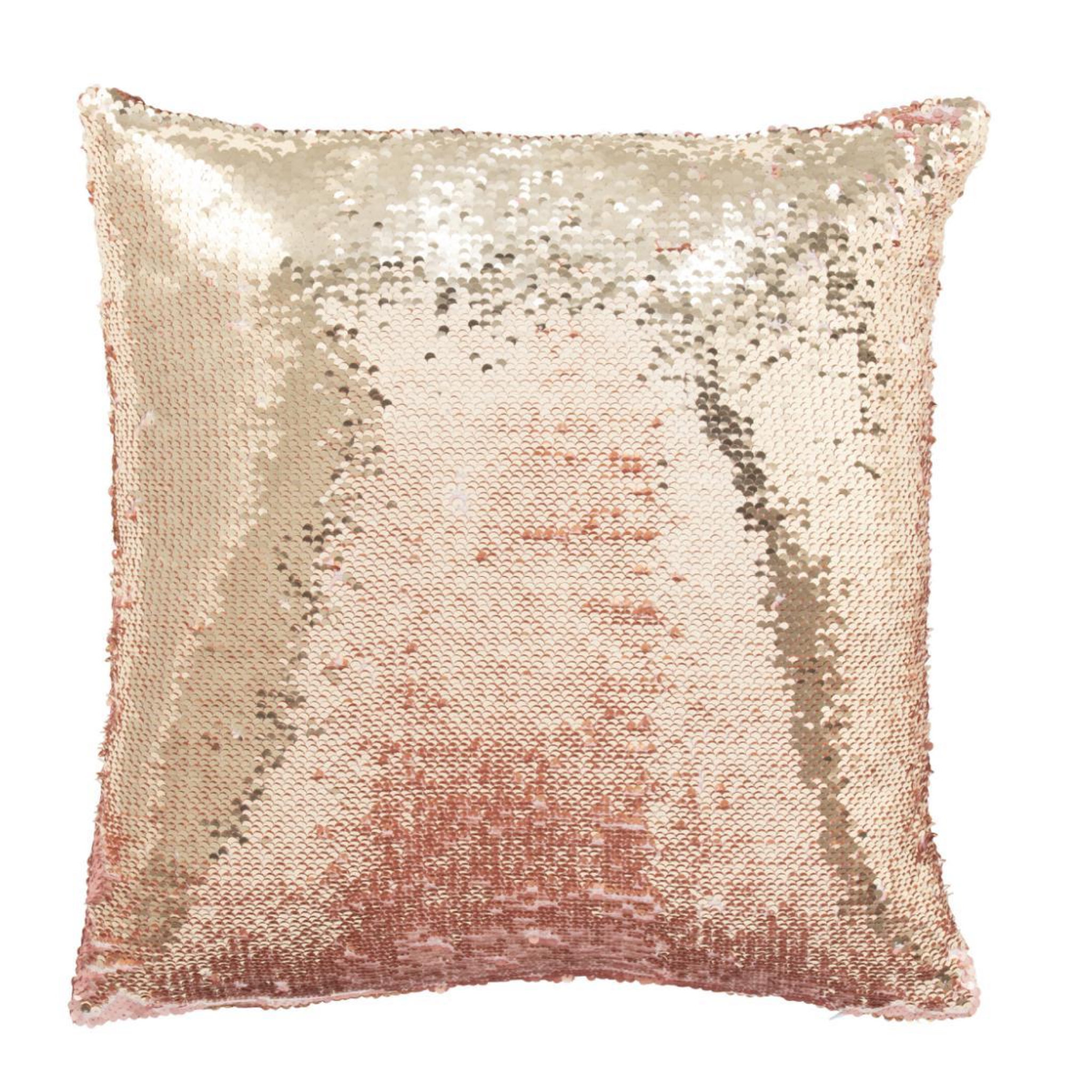 Voir la diapositive 3 : J-LINE Coussin déco réversible  sequin  45x45cm rose & champagne