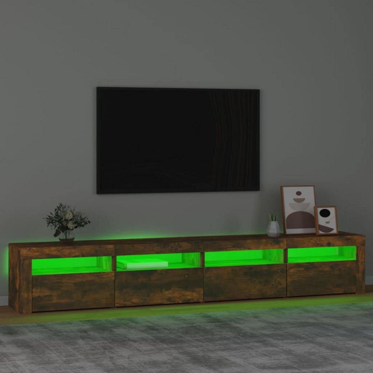 VIDAXL Meuble TV avec lumieres LED Chene fume 240x35x40 cm