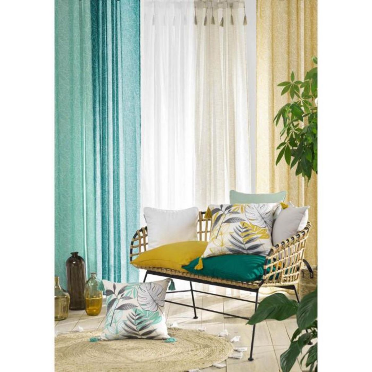 Paris Prix Rideau Voilage à Œillets Imprimé  Solea  140x240cm Jaune