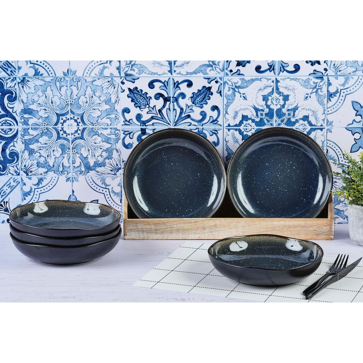 BJORN Assiette creuse IRIS Ø22,5cm - 6 pièces - Bleu nuit