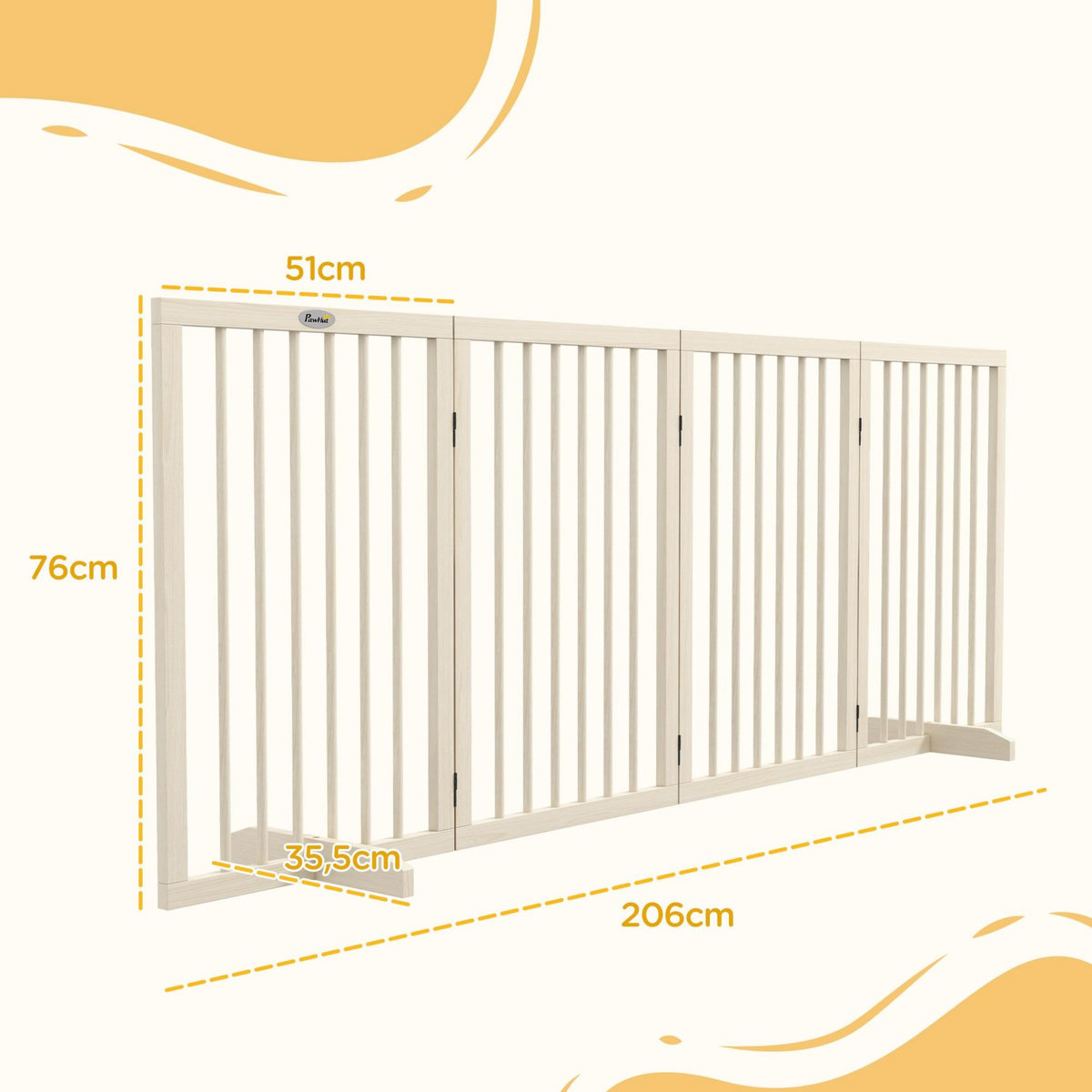 PAWHUT Barrière de sécurité chien 4 panneaux modulable autoportante dim. max. 206L x 35l x 76H cm bois clair
