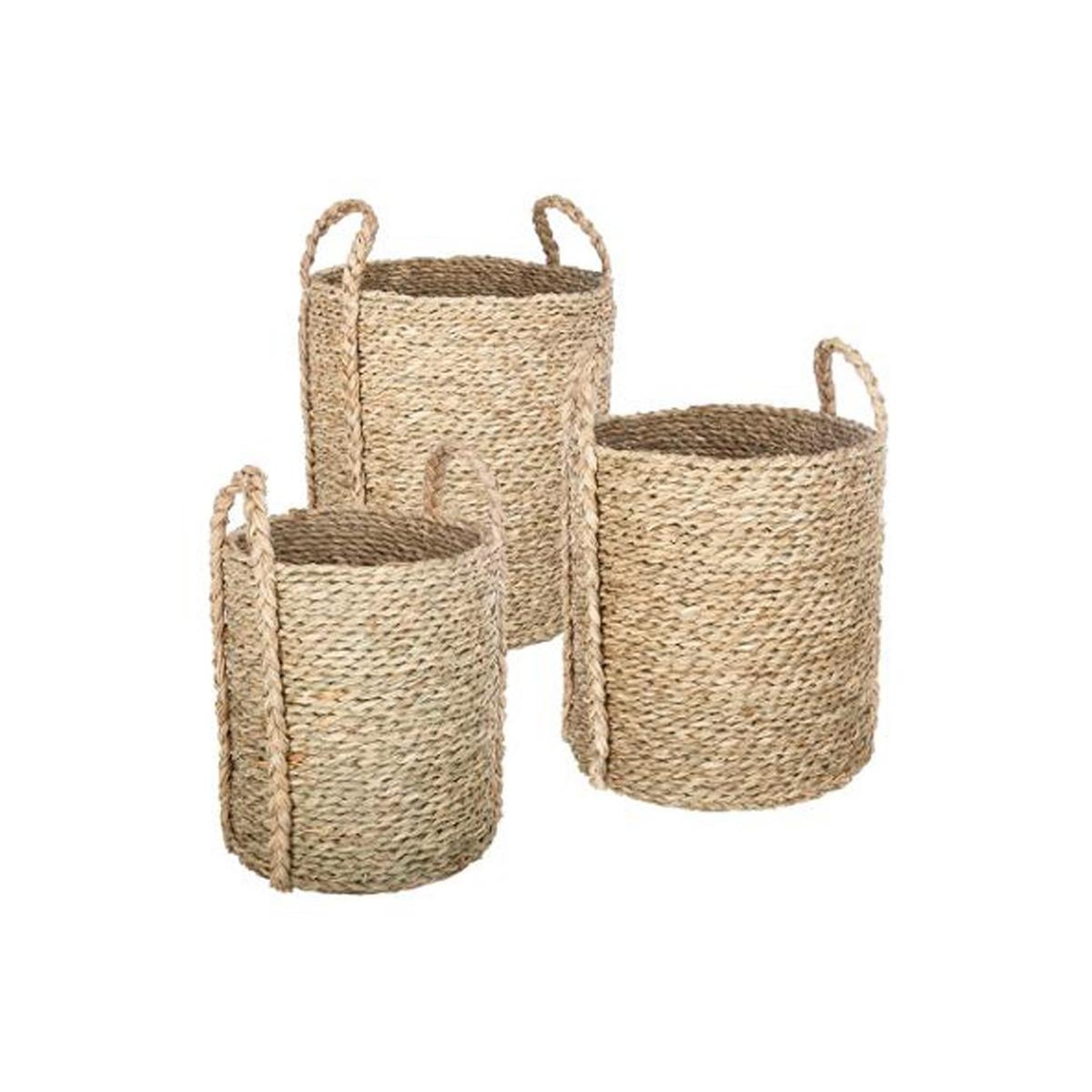 ATMOSPHERA Lot de 3 paniers de rangement cylindrique  seagrass  35cm naturel
