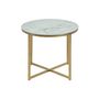 Voir la diapositive 3 : TOILINUX Table à café ronde effet marbre en verre et métal - Diam. 50 cm x H. 42 cm - Doré et blanc