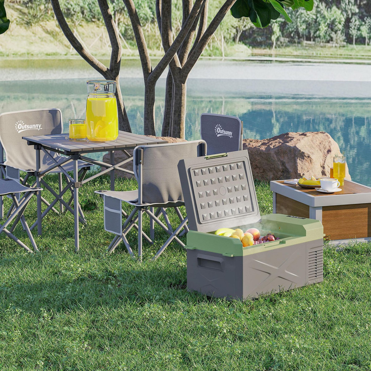 OUTSUNNY Glacière électrique voiture à compression 16,3L - réfrigérateur voiture congélateur 12/24V 60W max 2 modes gris vert