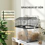 Voir la diapositive 4 : PAWHUT Cage pour hamster sur roulettes - cage à rongeur 2 portes - accessoires multiples - acier noir PP transparent