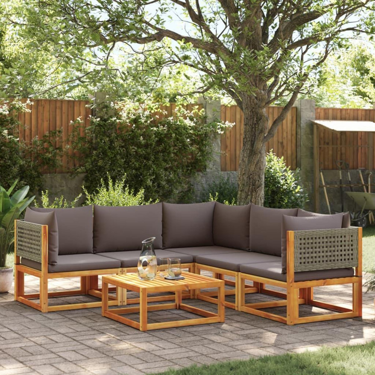 VIDAXL Salon de jardin avec coussins 6 pcs bois d'acacia solide