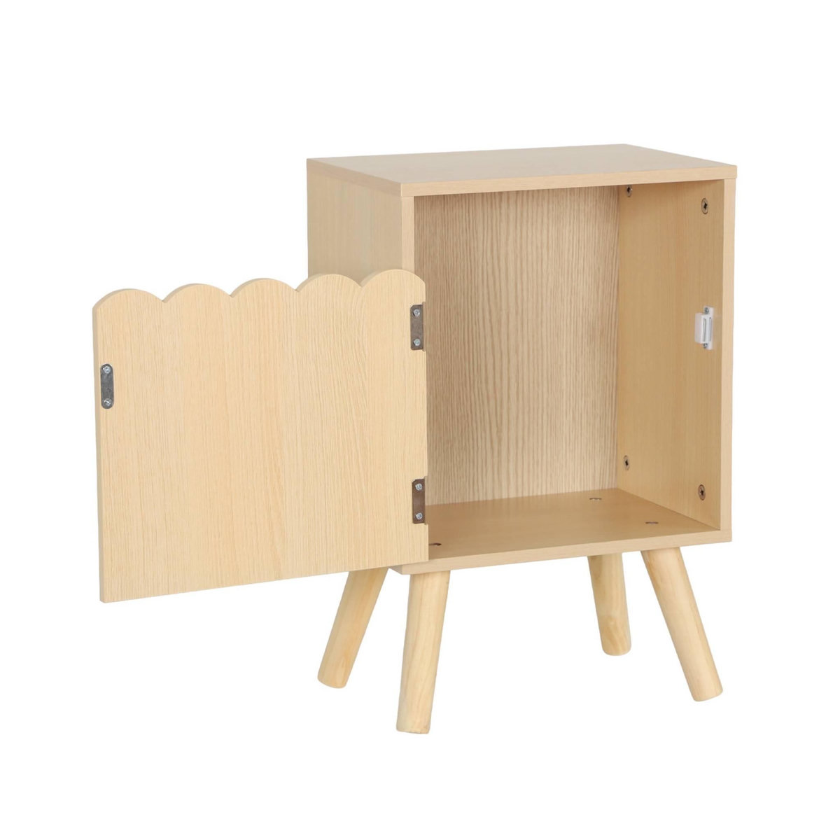 SWEEEK Table de chevet enfant décor bois naturel 1 porte. pieds bois de pin - 34 x 23.5 x 52 cm  - Azur
