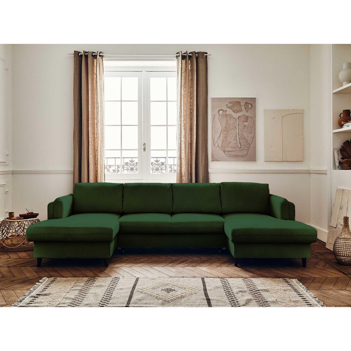 LISA DESIGN Brooke - canapé panoramique en u - 7 places - convertible avec coffre - en velours