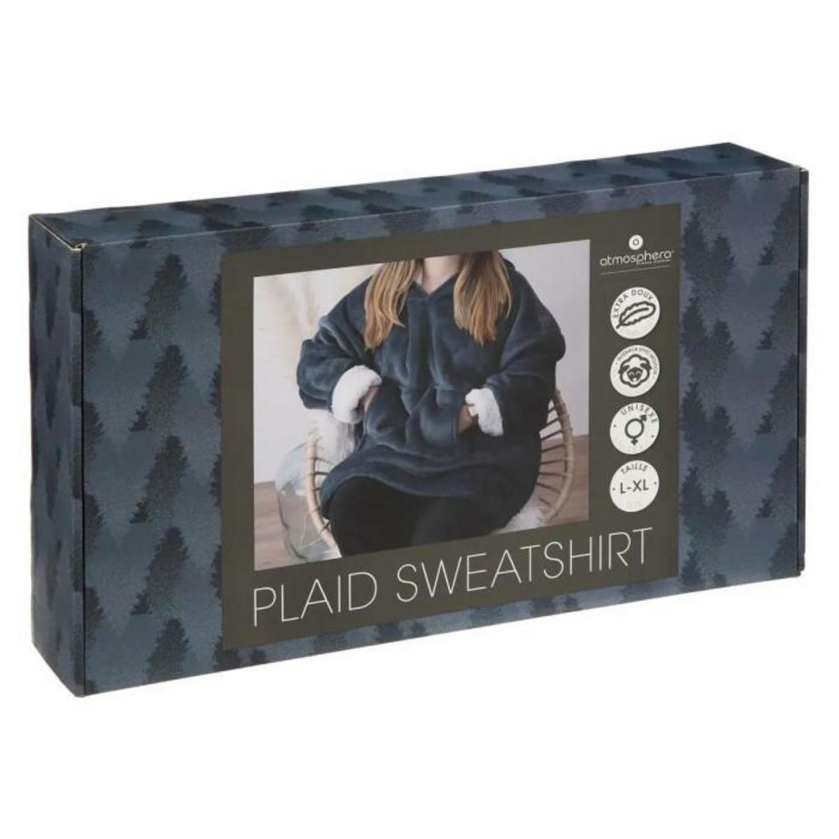 ATMOSPHERA Plaid Sweat Manche  Flan  85x118cm Bleu Egéen