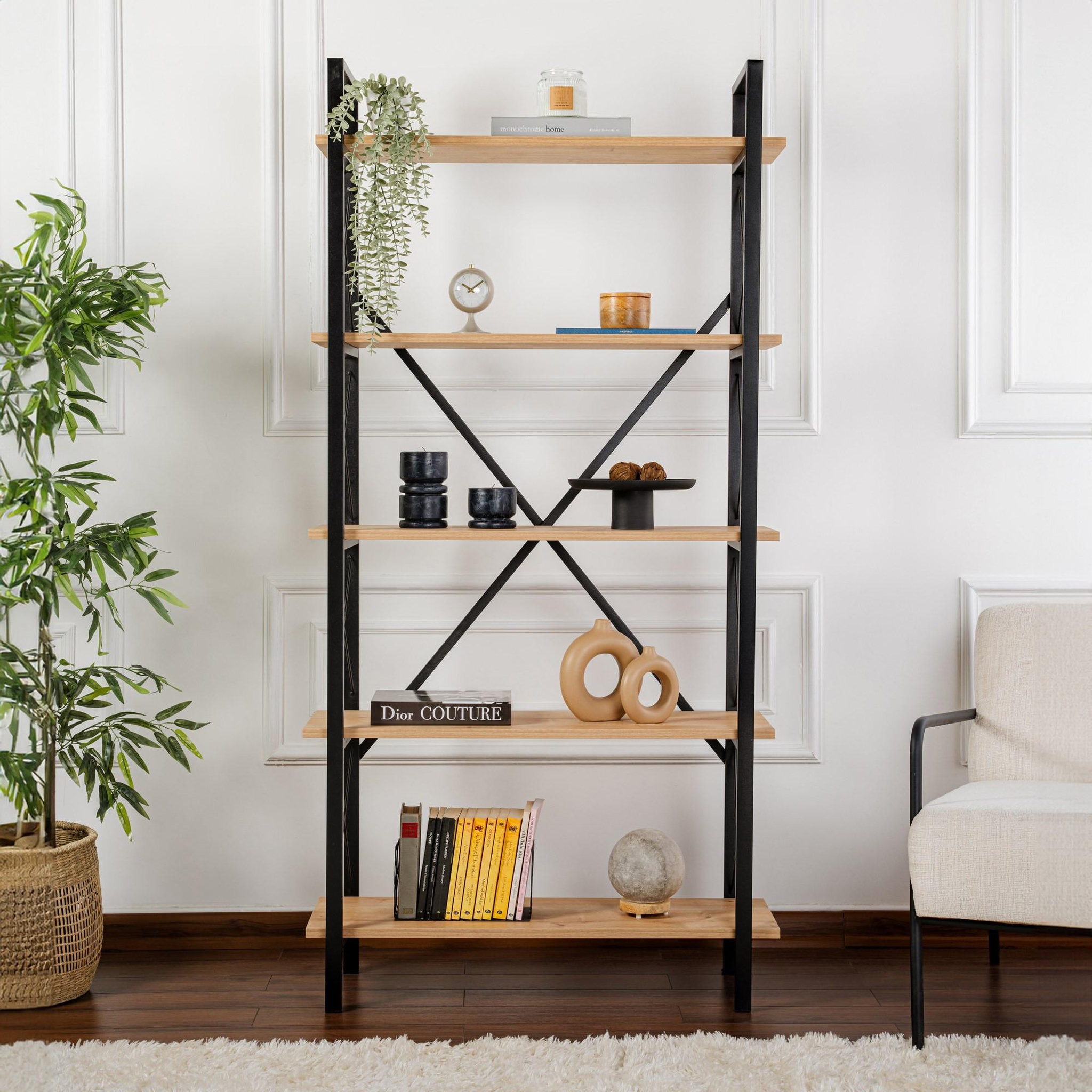 Voir la diapositive 3 : Habitat et Jardin Bibliothèque en bois  Elysian  - 90 x 33 x 180 cm - ChêneNoir