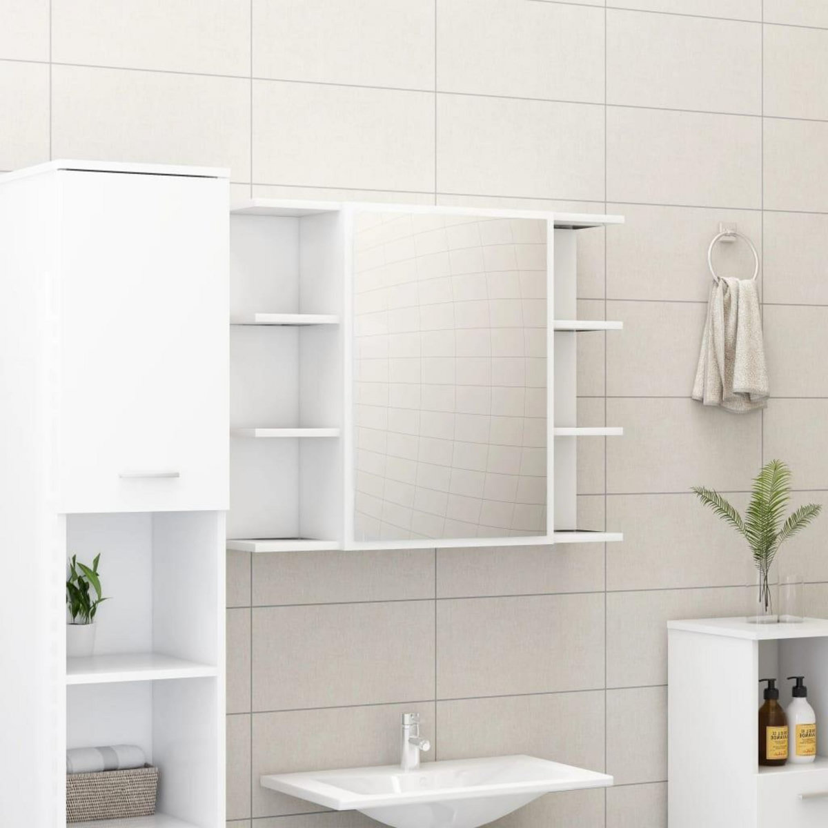 VIDAXL Armoire a miroir de salle de bain Blanc Bois d'ingenierie