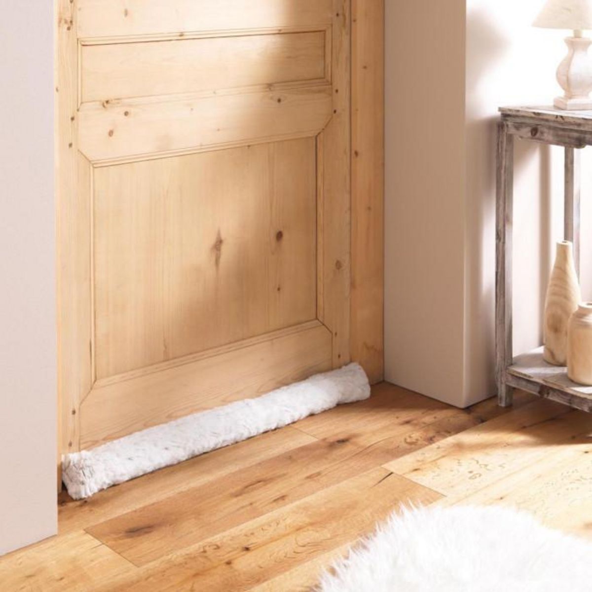 Paris Prix Boudin Bas de Porte Imitation Fourrure  Alaska  80cm Naturel