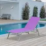 OUTSUNNY Bain de soleil transat - chaise longue - design contemporain - dossier inclinable multi-positions - métal époxy textilène mauve - dim. 170 x 58 x 97 cm