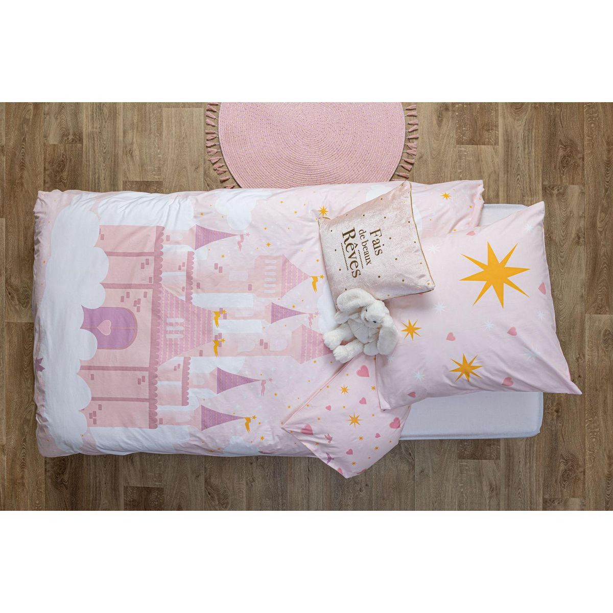 ATMOSPHERA Parure de lit enfant réversible château - 100% coton - 140 x 200 cm