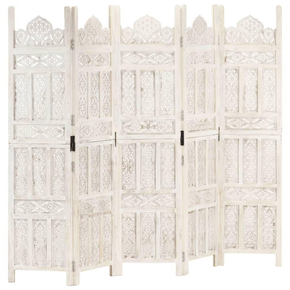 VIDAXL Cloison de separation 5 panneaux Blanc 200x165 cm Bois manguier