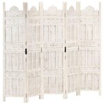 VIDAXL Cloison de separation 5 panneaux Blanc 200x165 cm Bois manguier