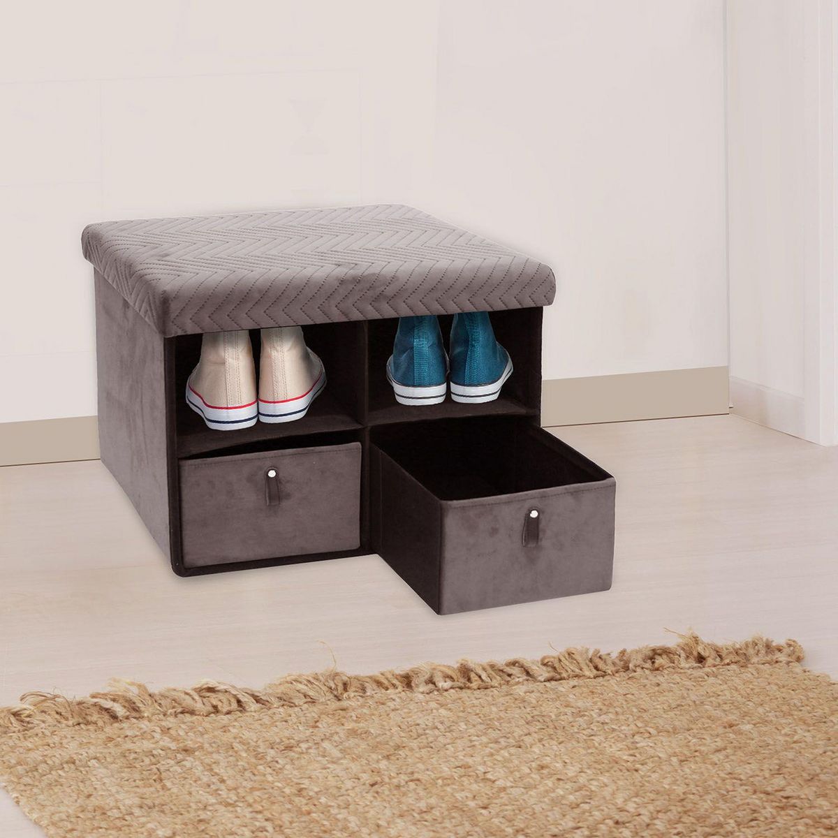 The Home Deco Factory Banc de rangement pliable design velours Meli