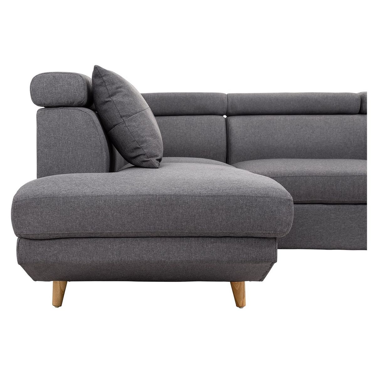 Canapé d'angle gauche convertible 5 places tissu pieds bois clair MARIUS 