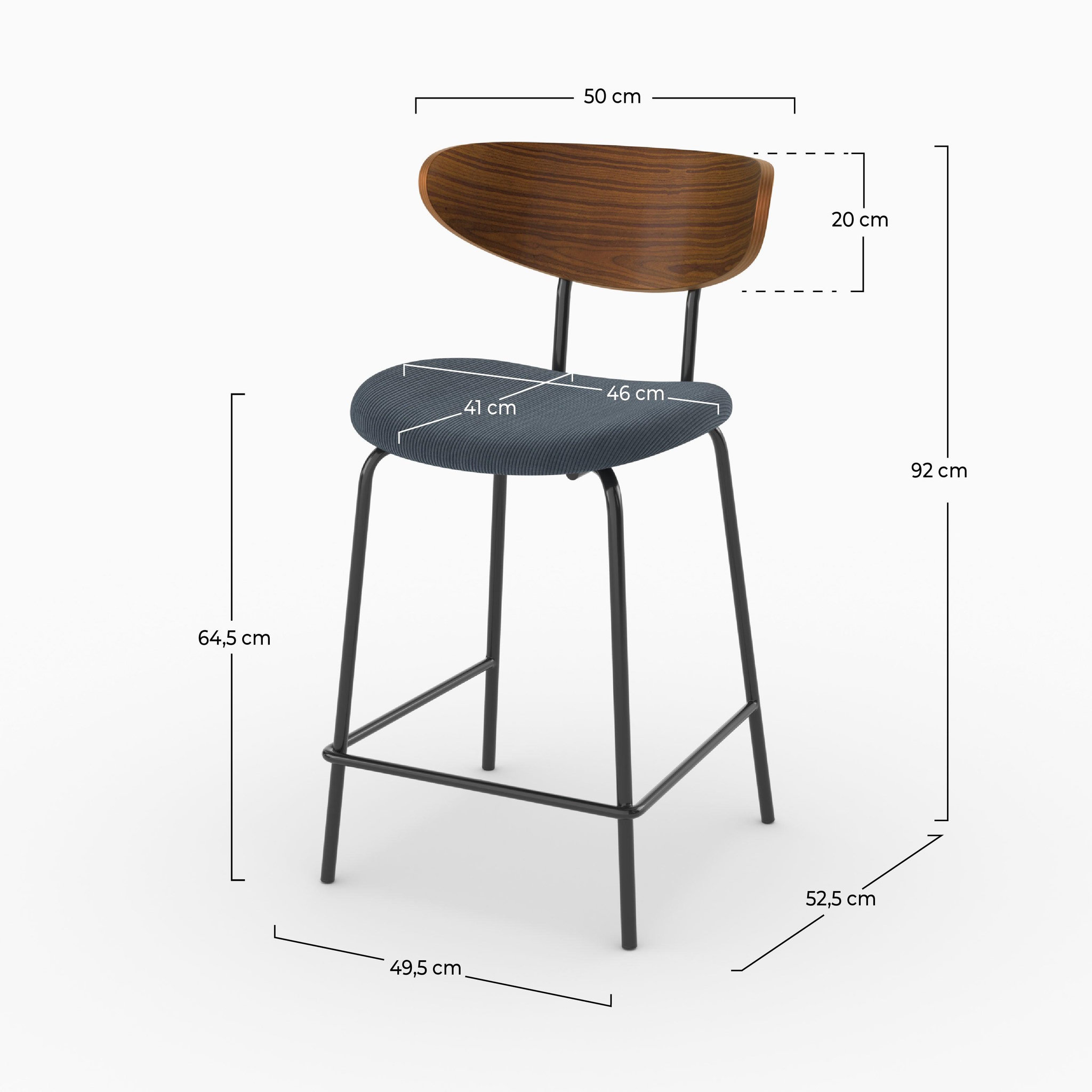 Voir la diapositive 4 : MAISON PAVANE Lot de 2 chaises pour îlot central, velours côtelé bleu marine 64.5 cm-jade