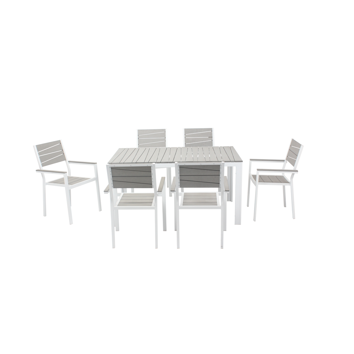 CONCEPT USINE Table de jardin et 6 fauteuils en aluminium gris et blanc SIDERNO