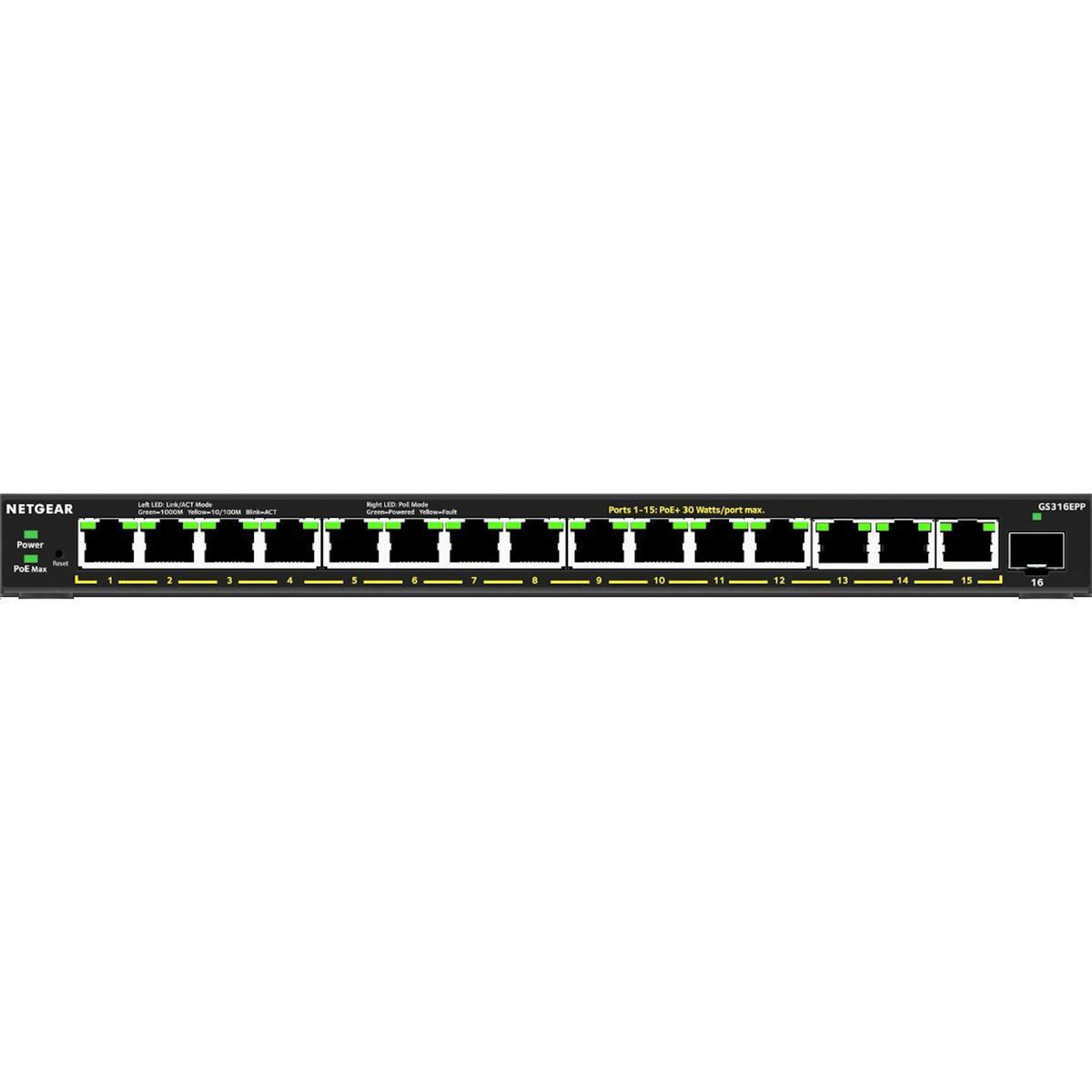 Netgear Switch réseau Netgear GS316EPP - Managed - 15 ports PoE+ 231W