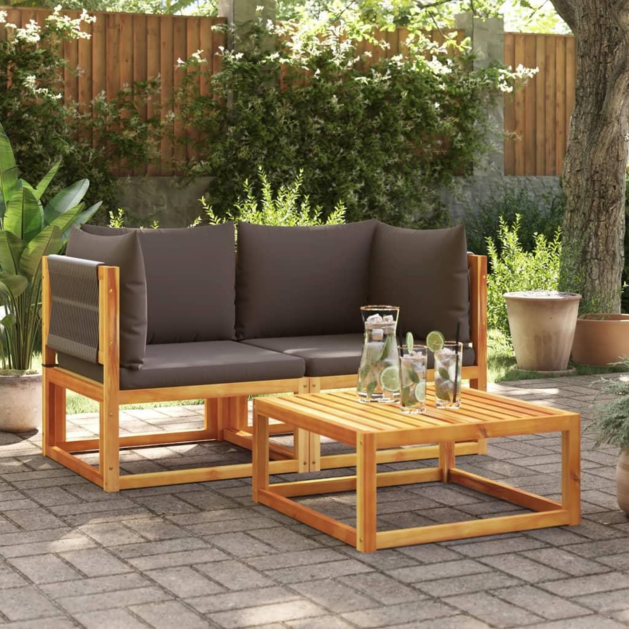 VIDAXL Canapes d'angle de jardin et coussins 2pcs bois massif d'acacia