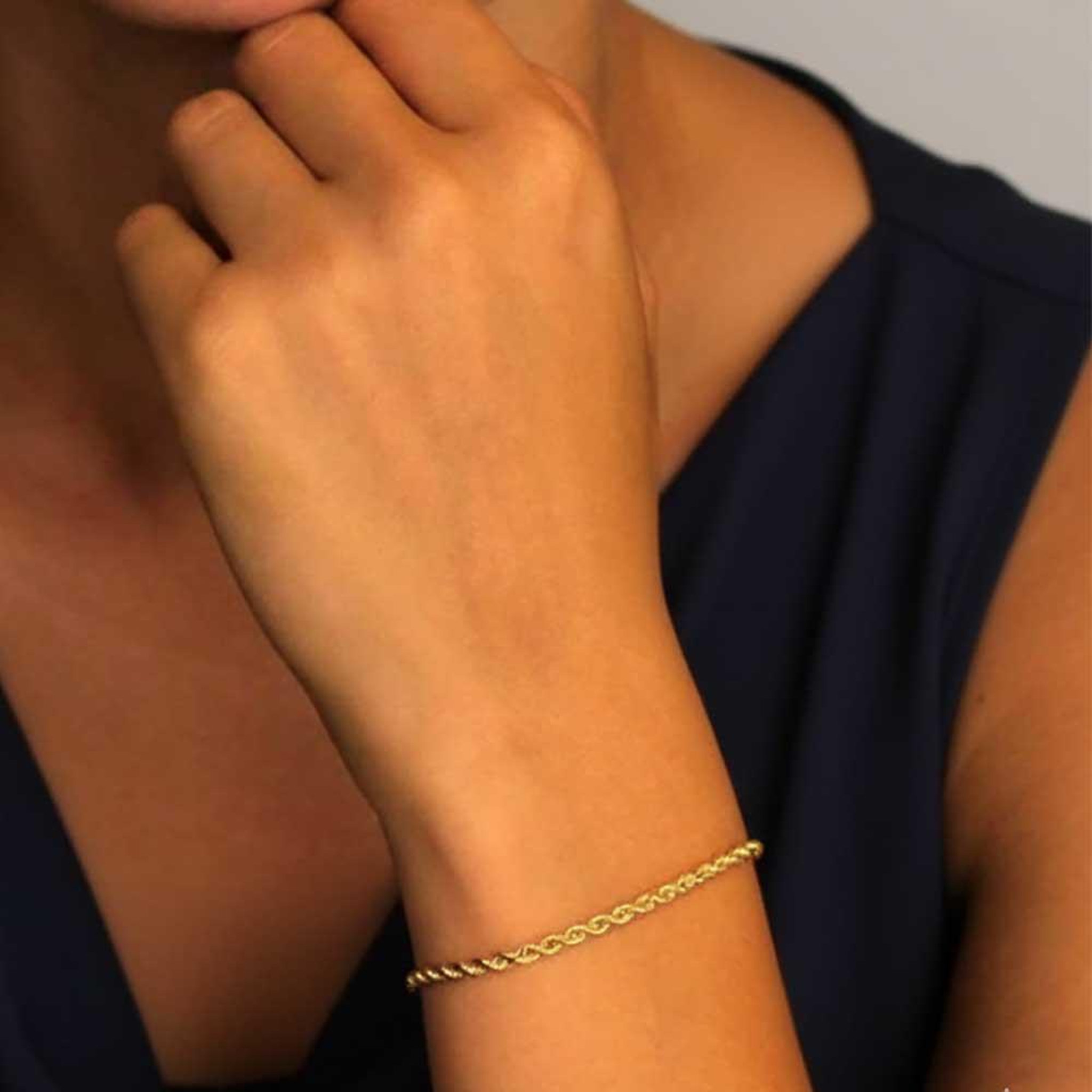 Voir la diapositive 3 : L'ATELIER D'AZUR Bracelet Argent Massif 925/000 Doré - Maille Corde 3mm