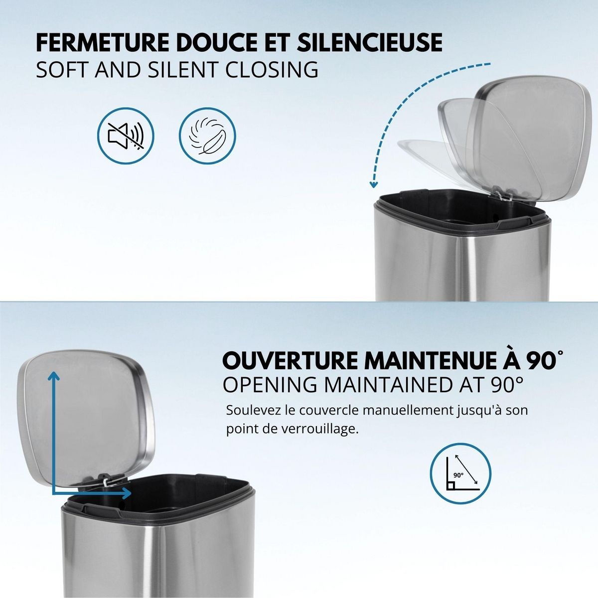 Kitchen move Poubelle de cuisine à pédale ADMIRAL Argent Acier inoxydable 50L