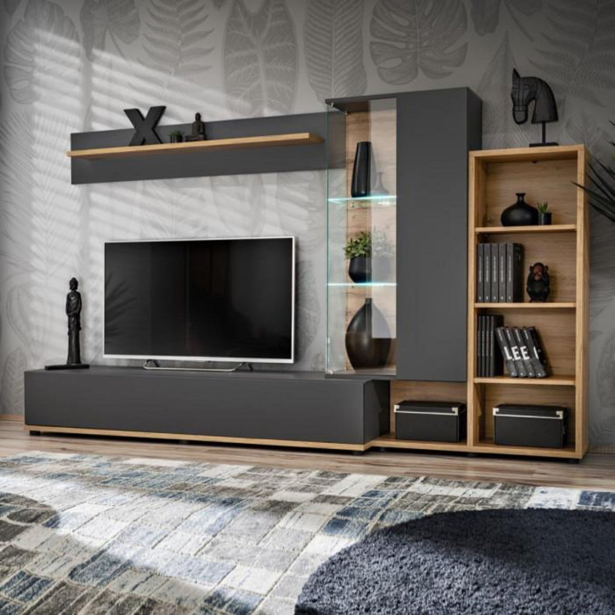 Paris Prix Ensemble Meuble TV Design  Silk II  240cm Gris & Naturel