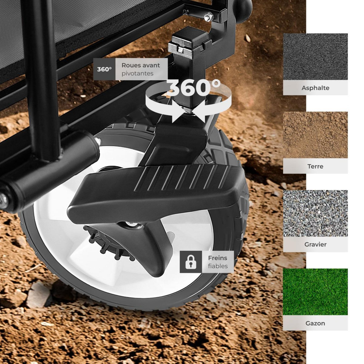 tectake Chariot pliable avec poignée téléscopique gris