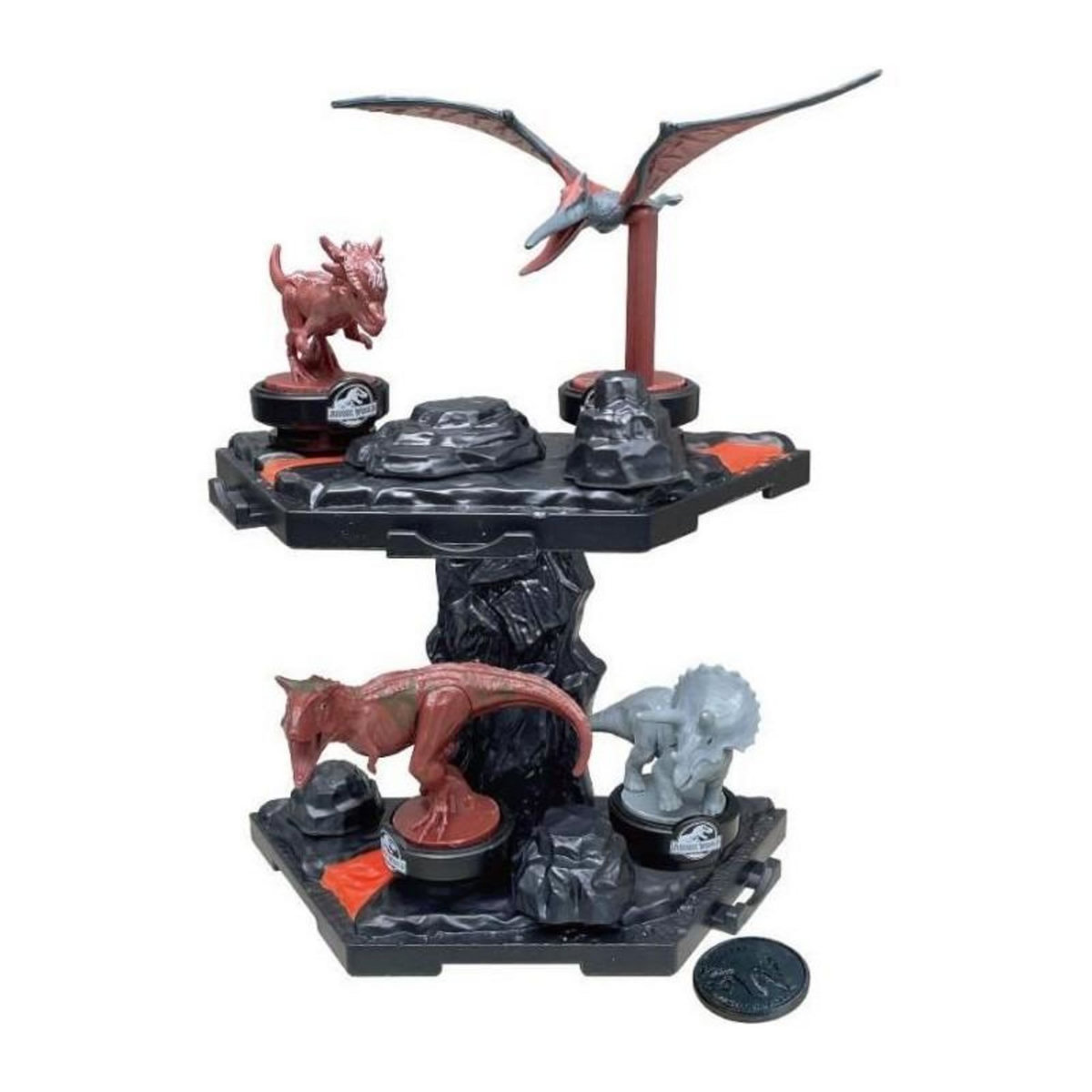 EPOCH Jeu d'Équilibre - EPOCH GAMES - Jurassic World Volcano Quake - Dinosaures sur Plateforme, Dernier en Place Gagne !