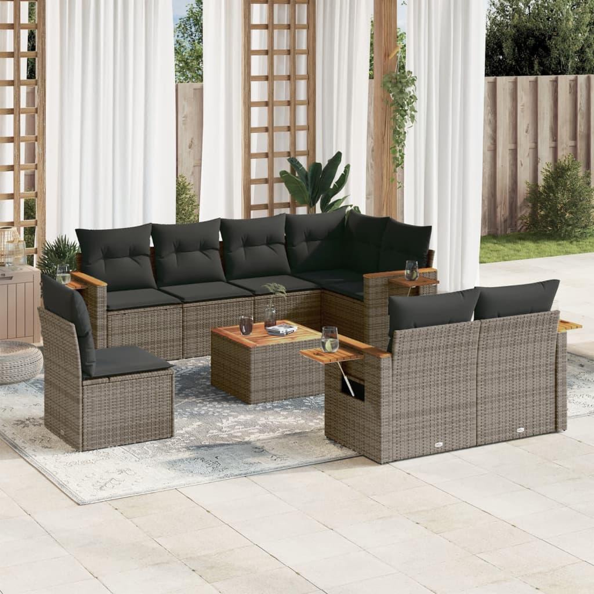 VIDAXL Salon de jardin 9 pcs avec coussins gris resine tressee