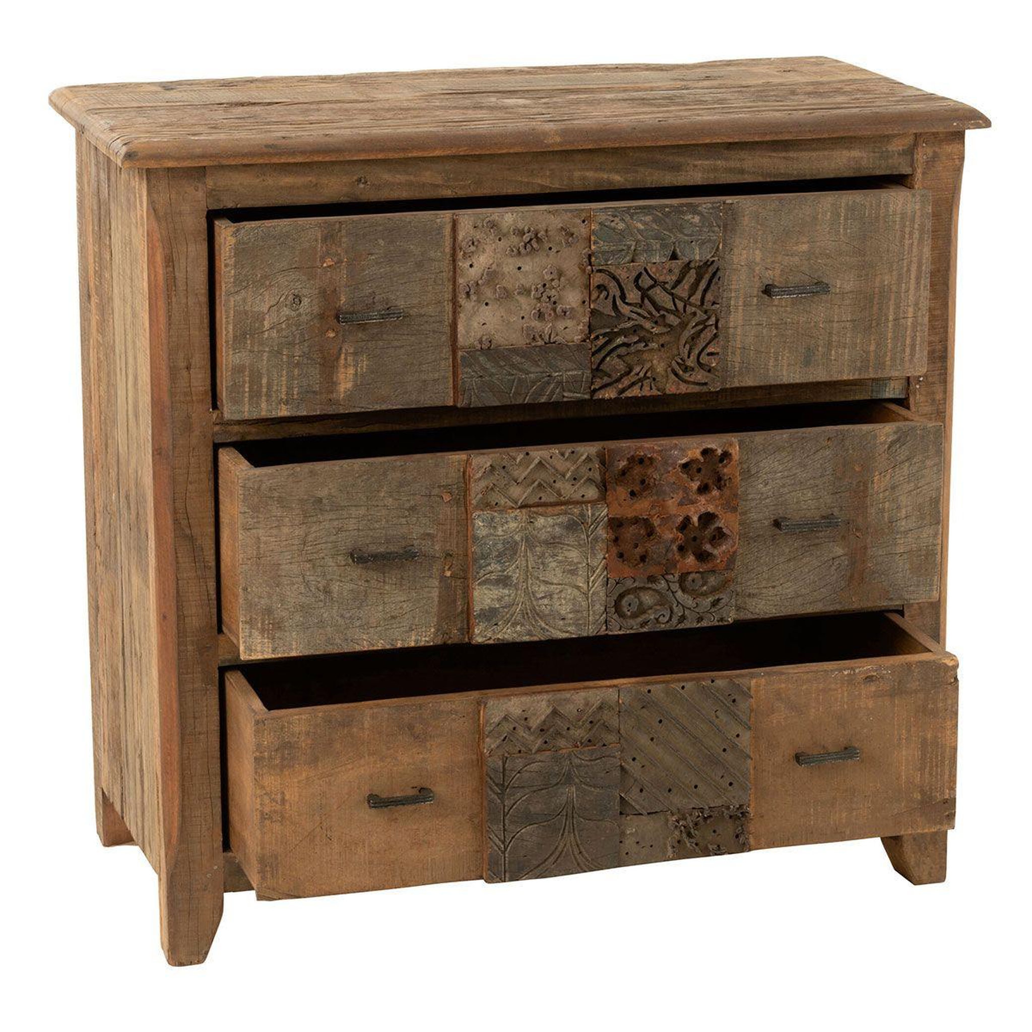 Voir la diapositive 3 : J-LINE Commode 3 tiroirs en bois  vieilli  100cm marron