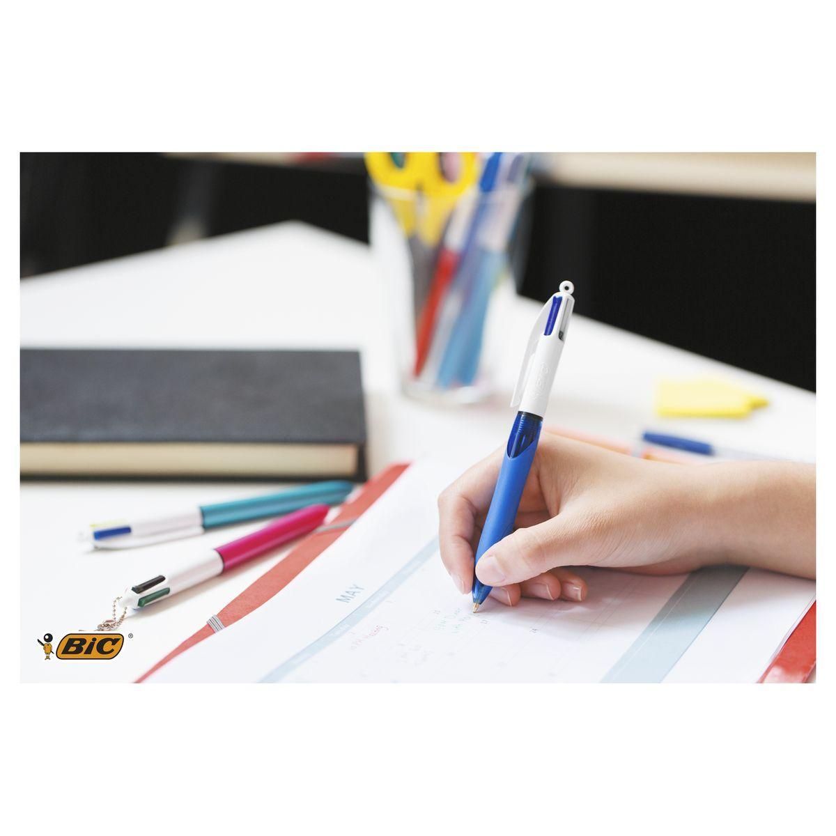 BIC Stylo bille 4 couleurs rétractable pointe moyenne GRIP bleu