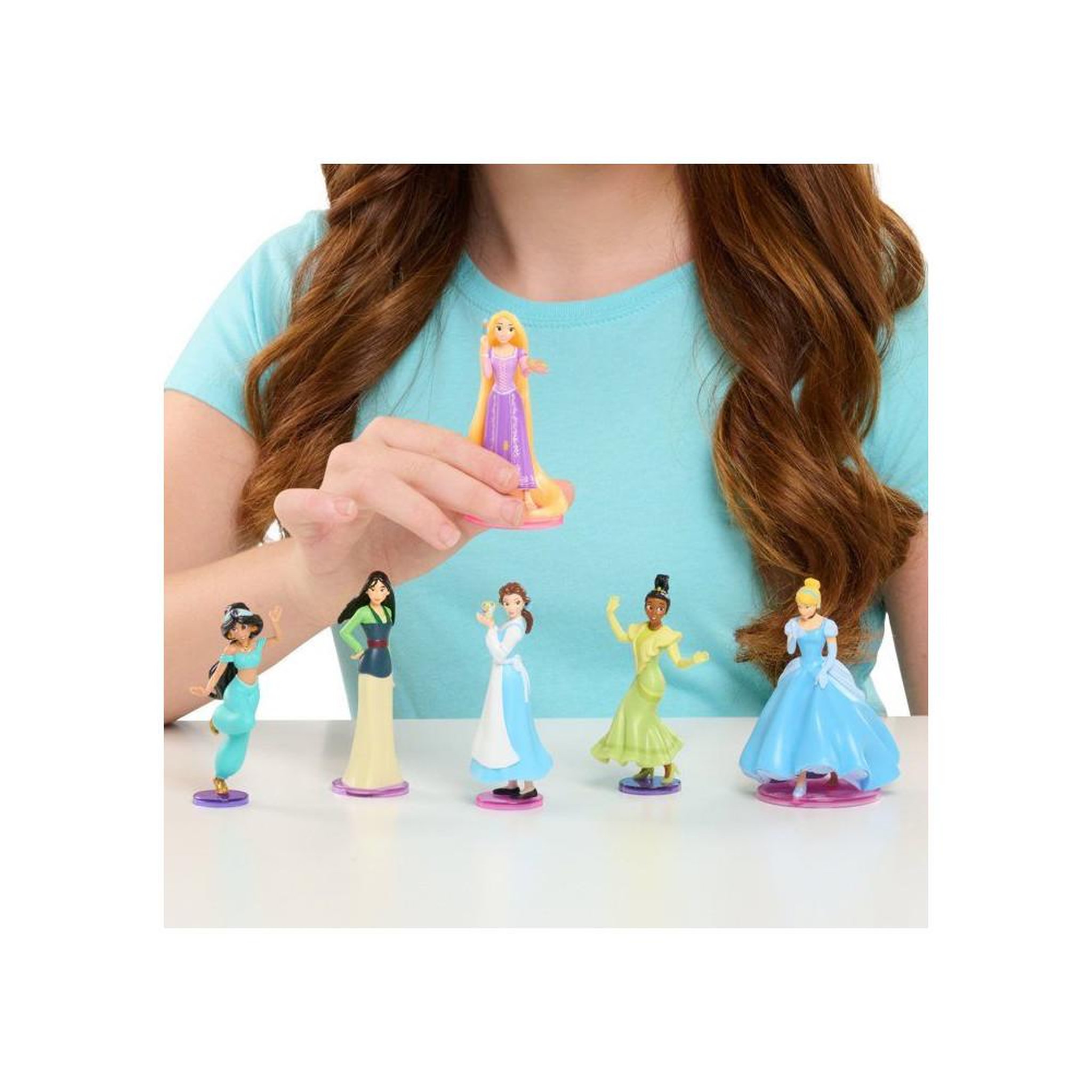 Voir la diapositive 2 : Coffret de figurines disney princess de table (6 pièces) : mulan, cendrillon, raiponce, belle, jasmine, tiana, 8 cm