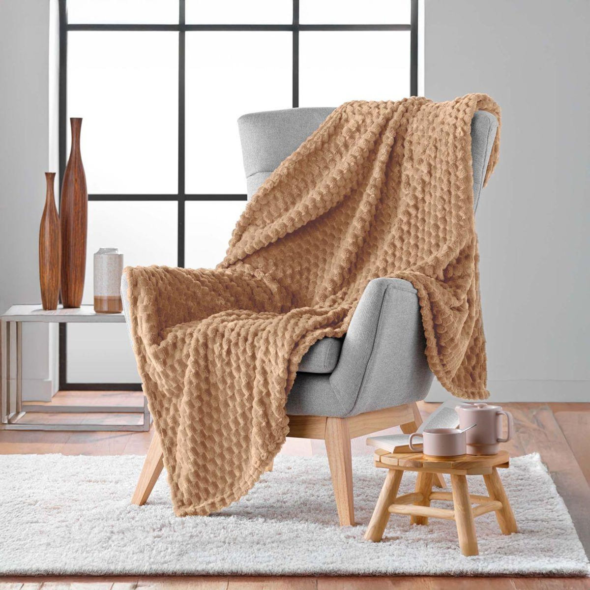 Paris Prix Plaid Flanelle en Relief  Mini Frosty  125x150cm Camel