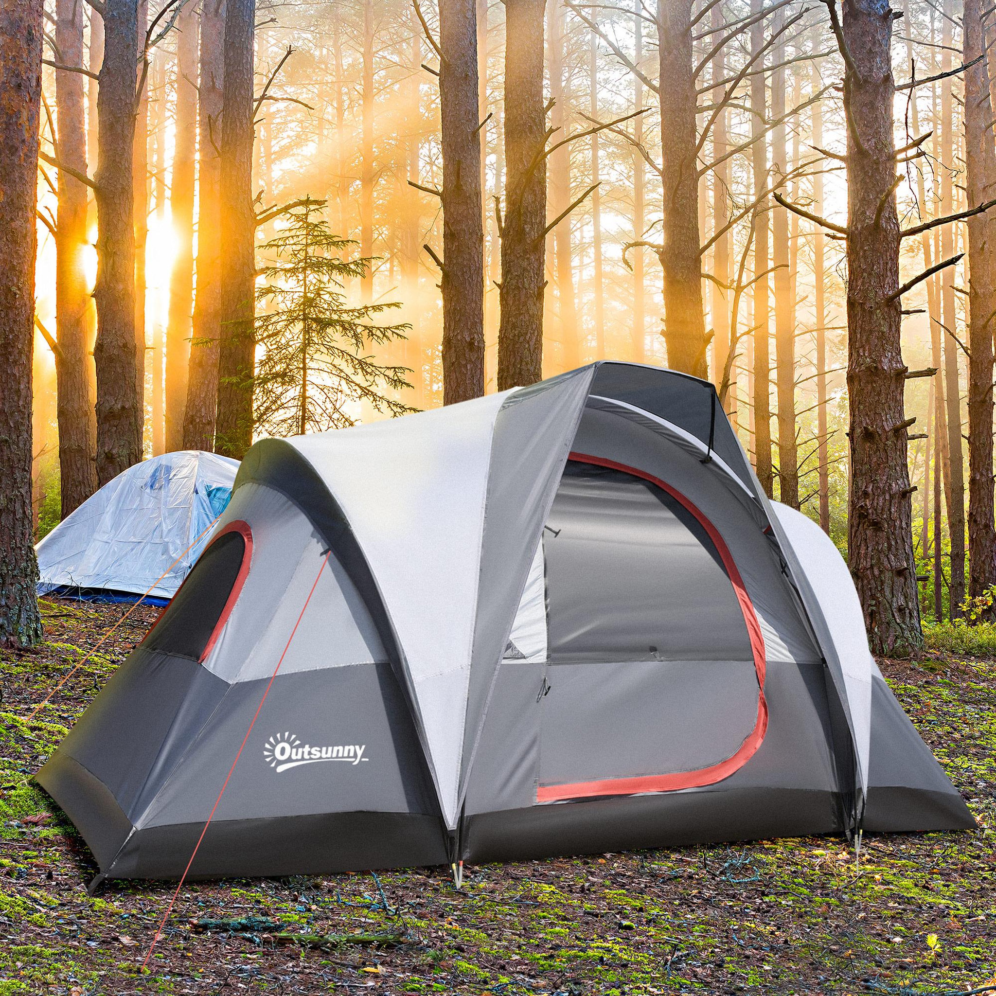 Voir la diapositive 2 : OUTSUNNY Tente de camping 2-3 personnes - fenêtres à mailles double couche - sac de transport - dim. 355L x 190l x 170H cm - polyester gris