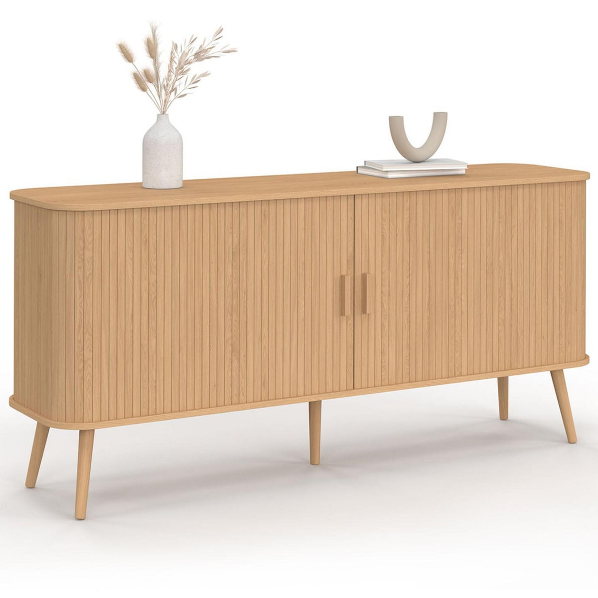 ID MARKET Buffet 160 cm ROMIE XXL effet lattes 2 portes coulissantes