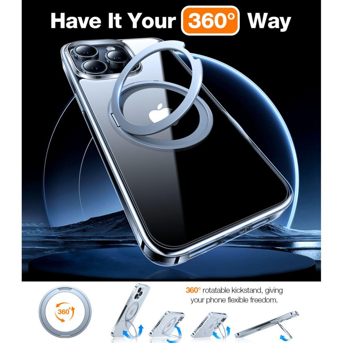 TORRAS Coque intégrale iPhone 15 Pro Max MagSafe + support rot.