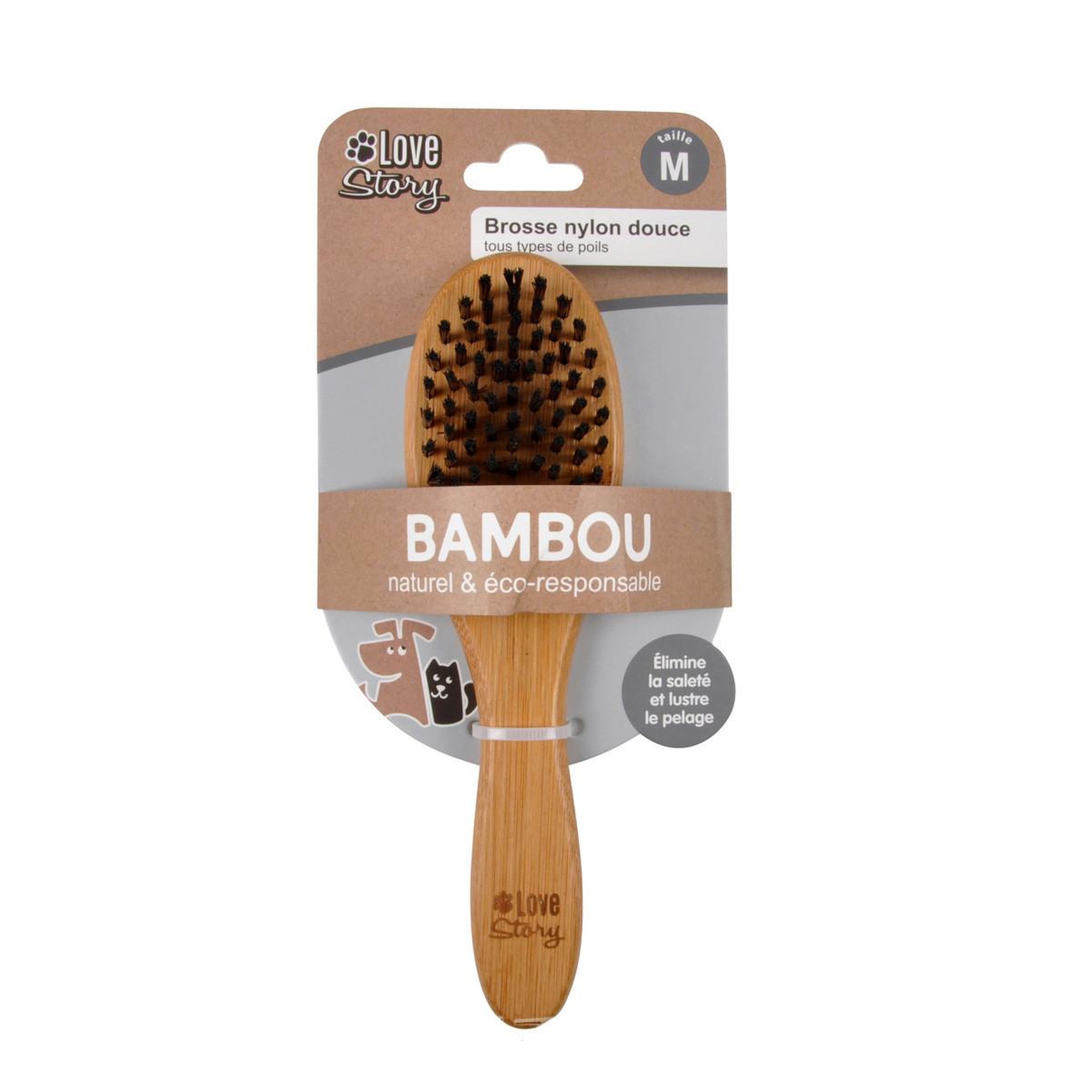 Voir la diapositive 4 : LOVE STORY Brosse de toilettage bambou  poils doux  22cm naturel