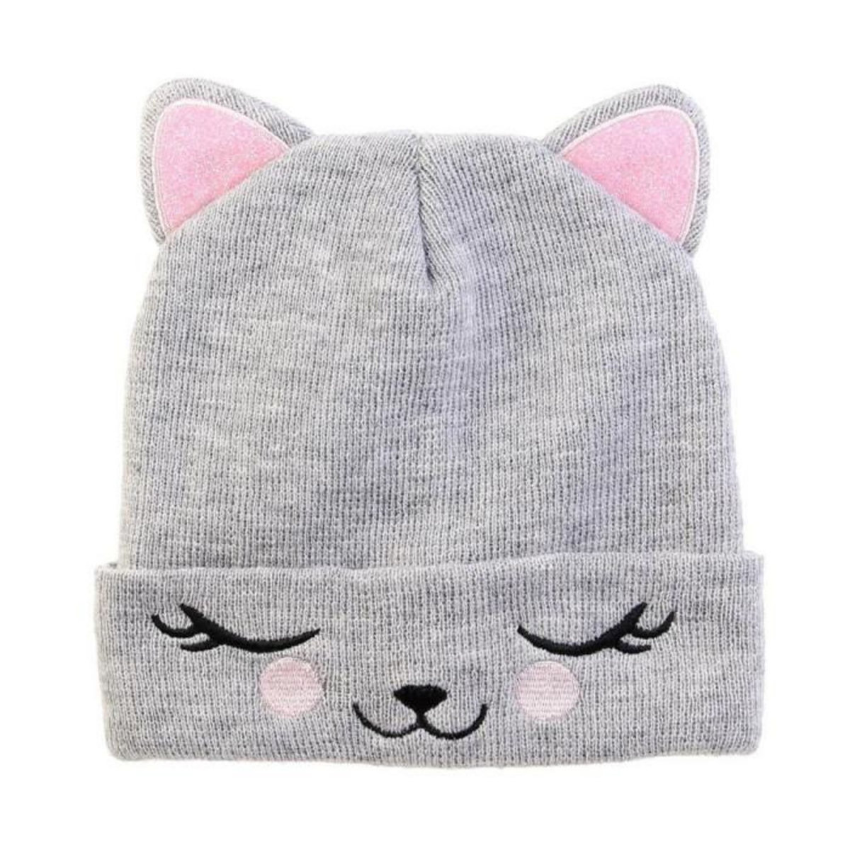 Paris Prix Bonnet Enfant  Chat  21cm Gris & Rose